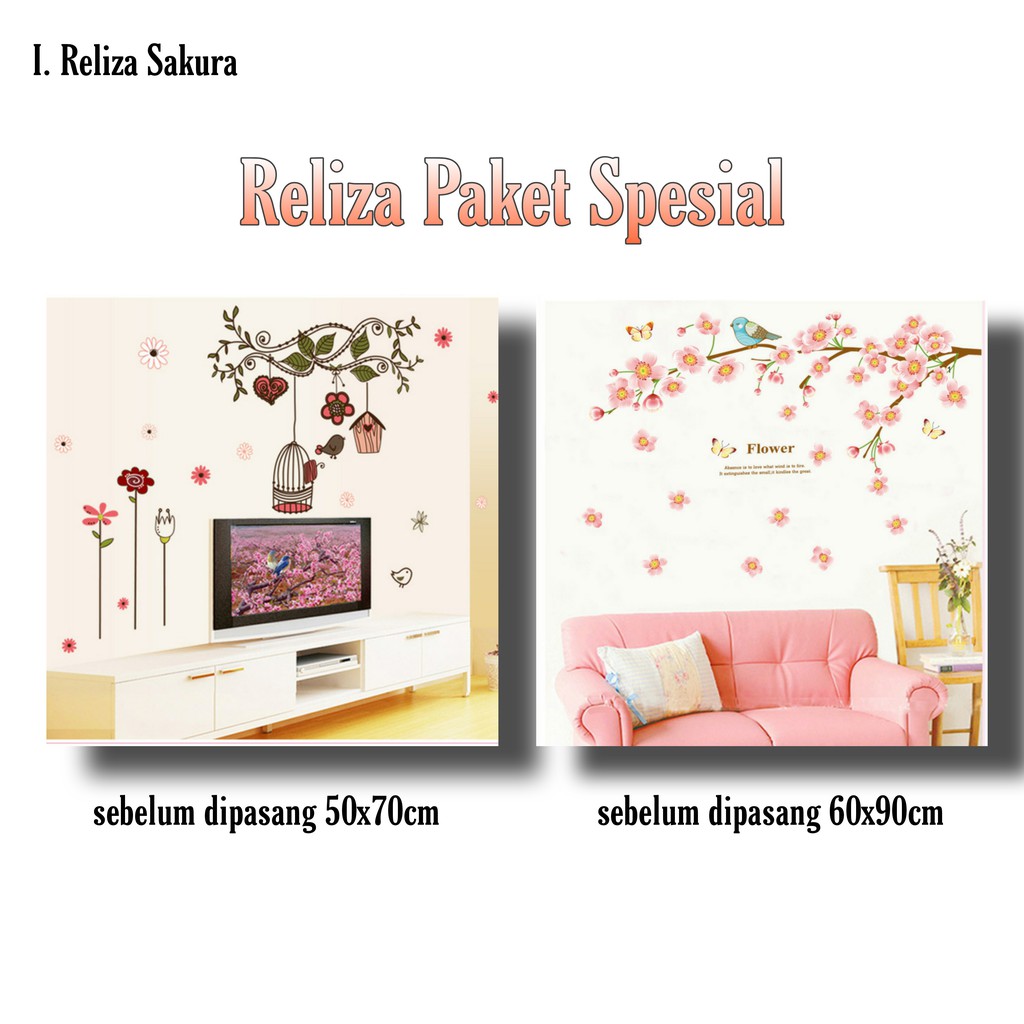 Reliza Wall Sticker Paket Ramadhan Bunga Sakura Sangkar Flowers Cage Stiker Dinding