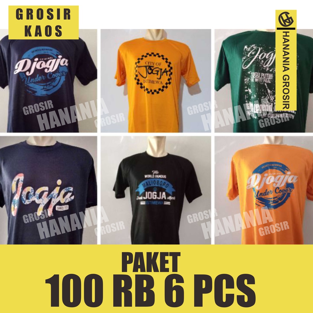 Paket grosir 6 pcs 100 ribu Kaos Jogja Murah Kaos oblong pria wanita kaos malioboro oleh oleh jogja