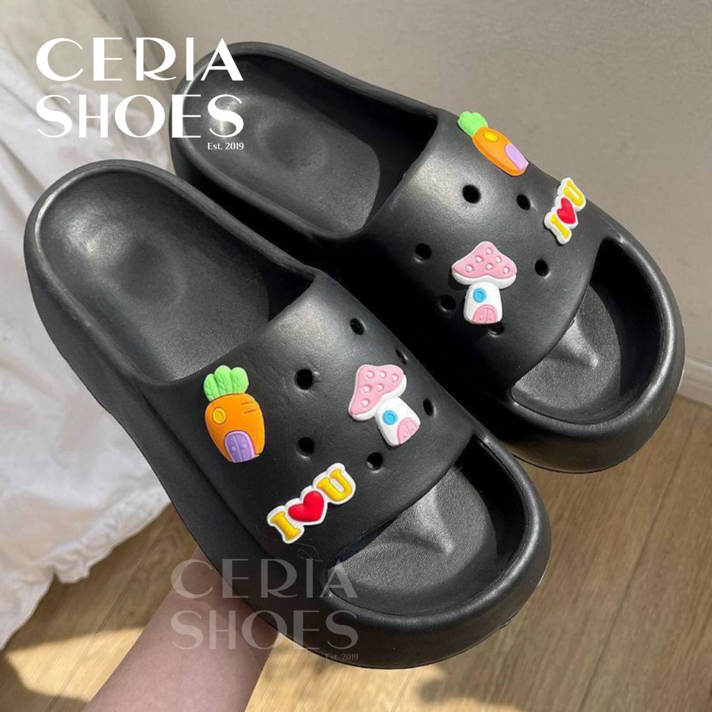 EVA Sandal Slop Wanita Wedges Import Tebal 5 Cm Carrot Jabbitz Bahan Spons Super Ringan Empuk Elastis Non-Slip Sole