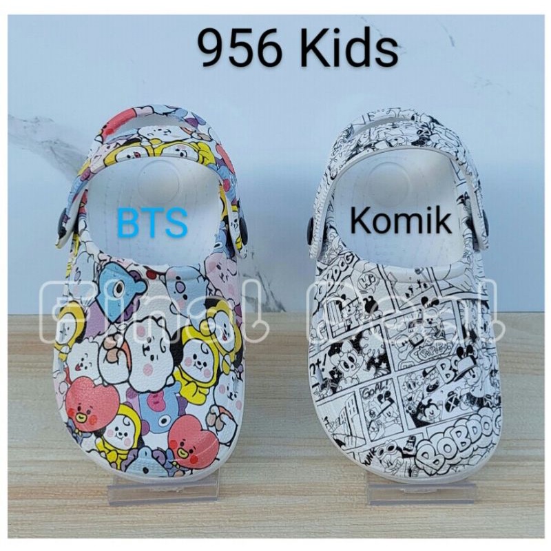 30-35 Sandal Kodok Anak Motif Printing, Sendal Karet Anak Model Crocs BTS Anti Slip, Sandal Jelly