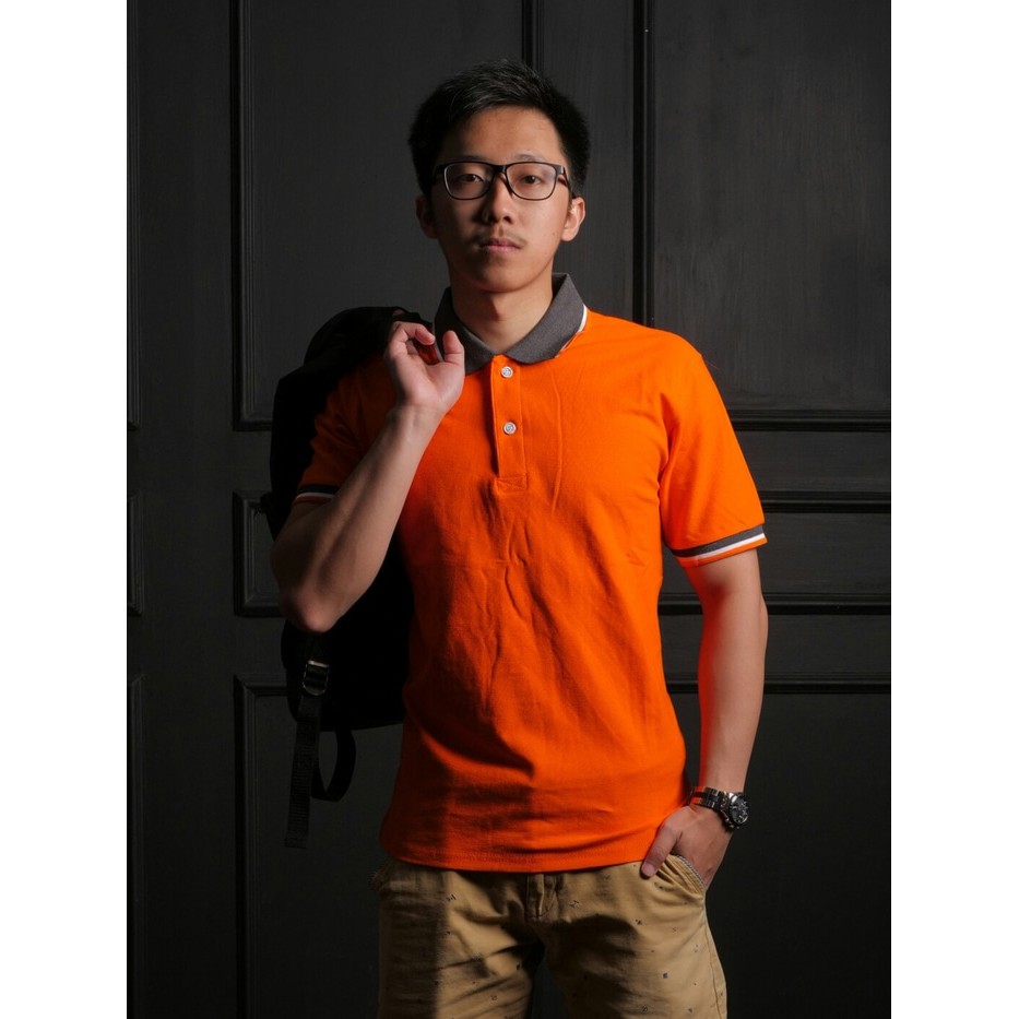 BAJU KAOS KERAH POLO SHIRT COWOK PRIA LACOSTE COTTON ORANGE