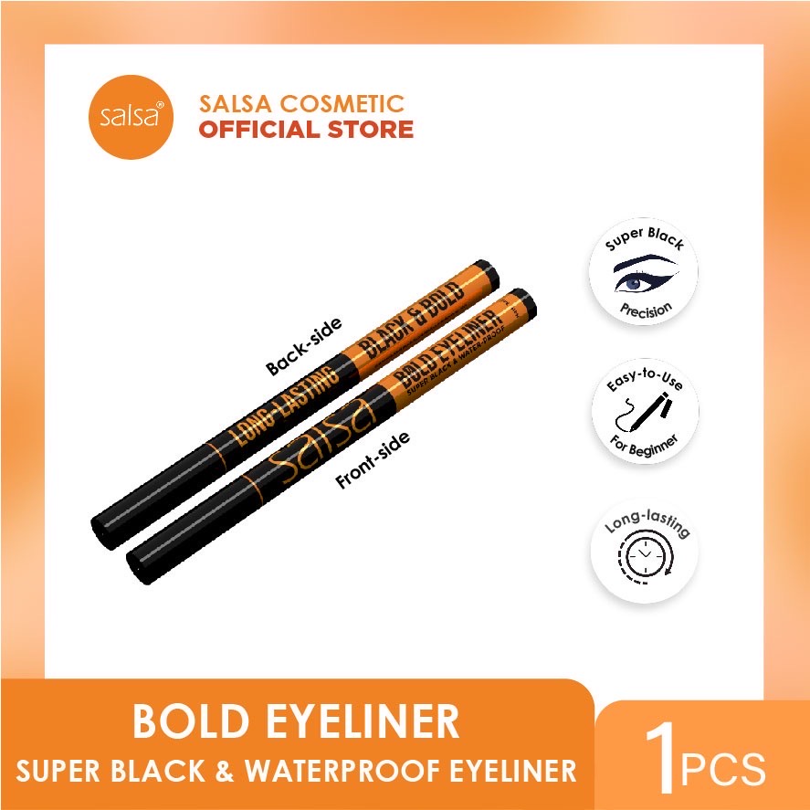 SALSA Bold Eyeliner Indonesia / Super Black Waterproof Pen Eye Liner 3ml / Long Lasting Hitam Tebal Anti Air Water Proof Make Up Hias Mata / Cosmetic Makeup Eyebrow Mascara Pensil Alis / Beauty Tools Curler Brush Palette Glue Blender Kuas Paket Face Wajah