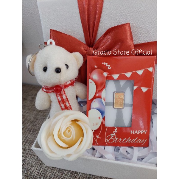 GIFT BOX EDISI ULTAH NUANSA RED & WHITE HAMPERS LOGAM MULIA ANTAM 1 GR