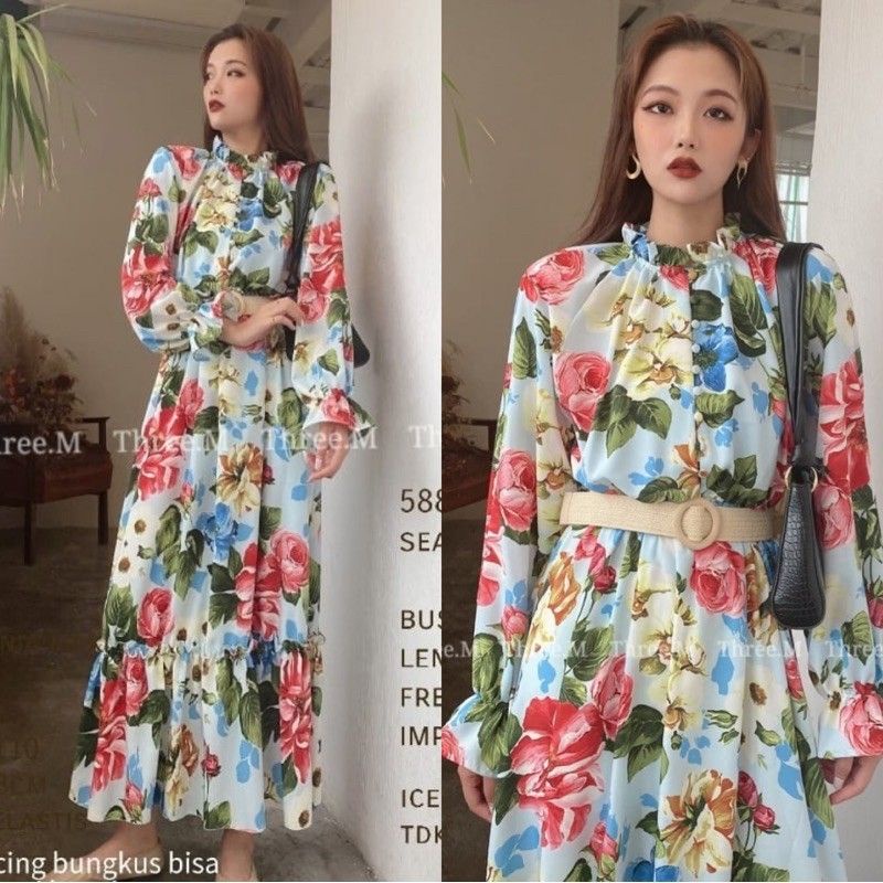 maxy import bangkok korea / dress bunga flower floral garden / maxi dress korea gamis impor premium