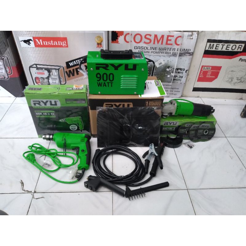 Paket 3in1 RYU Mesin Las 900Watt + Bor 10mm + Gerinda 4"