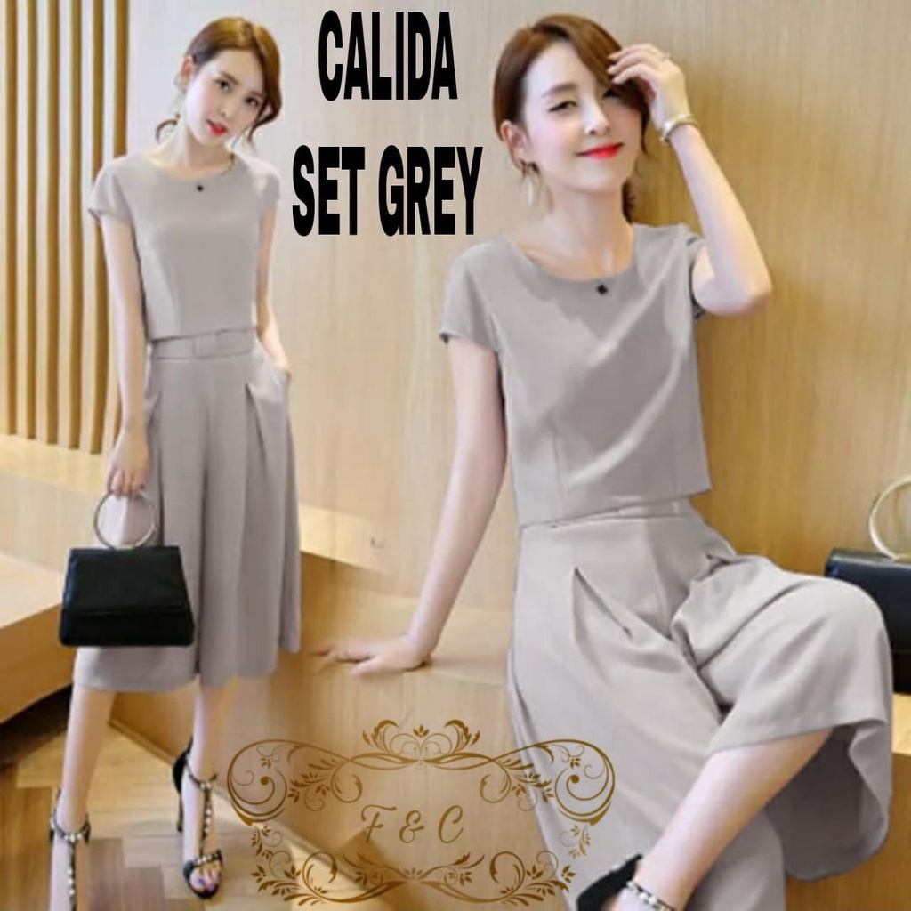 Setelan Wanita Lengan Pendek/ Set CALIDA Celana Kulot/ Fashion Wanita