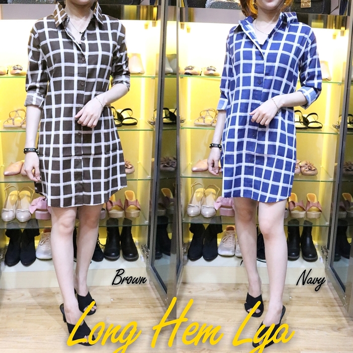 [Long Hem Lya BC]Kemeja wanita cotton MAROON/BLACK/NAVY/BROWN