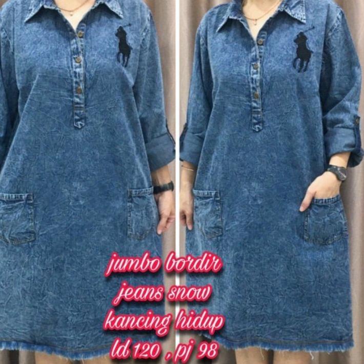 Terlaris Tunik Jeans Wanita Dewasa 2022 Kekinian Import Harga Model Jumbo Bordir ✔