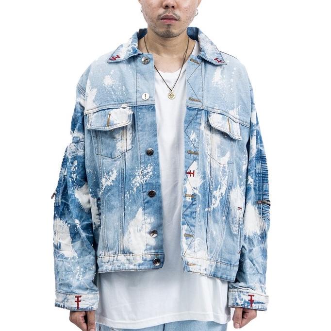 A1 biker jacket - Light blue splash - Jaket jeans