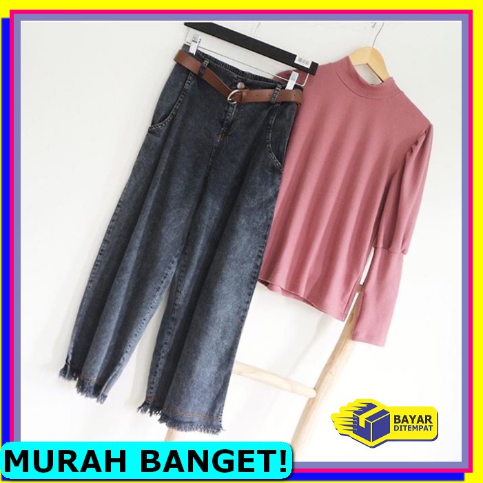 Celana Kulot Levis Sobek Highwaist Jeans Kulot Hitam Sobek ( Sobe GH156 Una Kulot Snow Denim Black