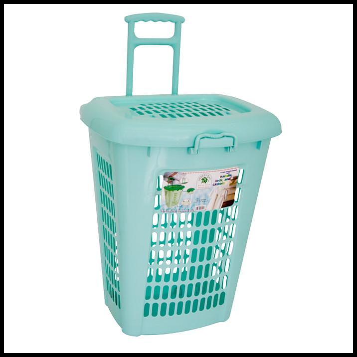 Green Leaf Keranjang Pakaian Baju Laundry Basket Tarikan Roda Bag Box