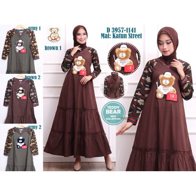 Gamis Katun Street Aplikasi Bear Bulu uk. Dewasa / Remaja Merk : Teddy Bear