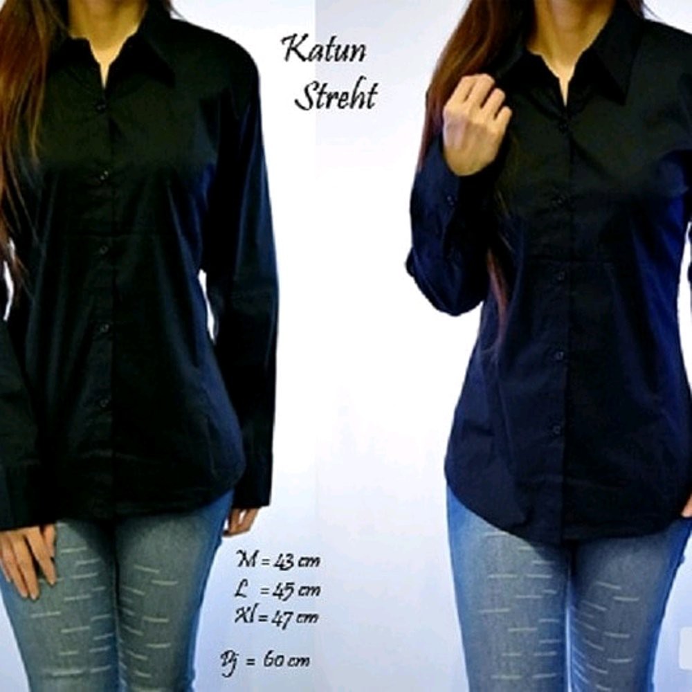 kemeja formal wanita hitam polos