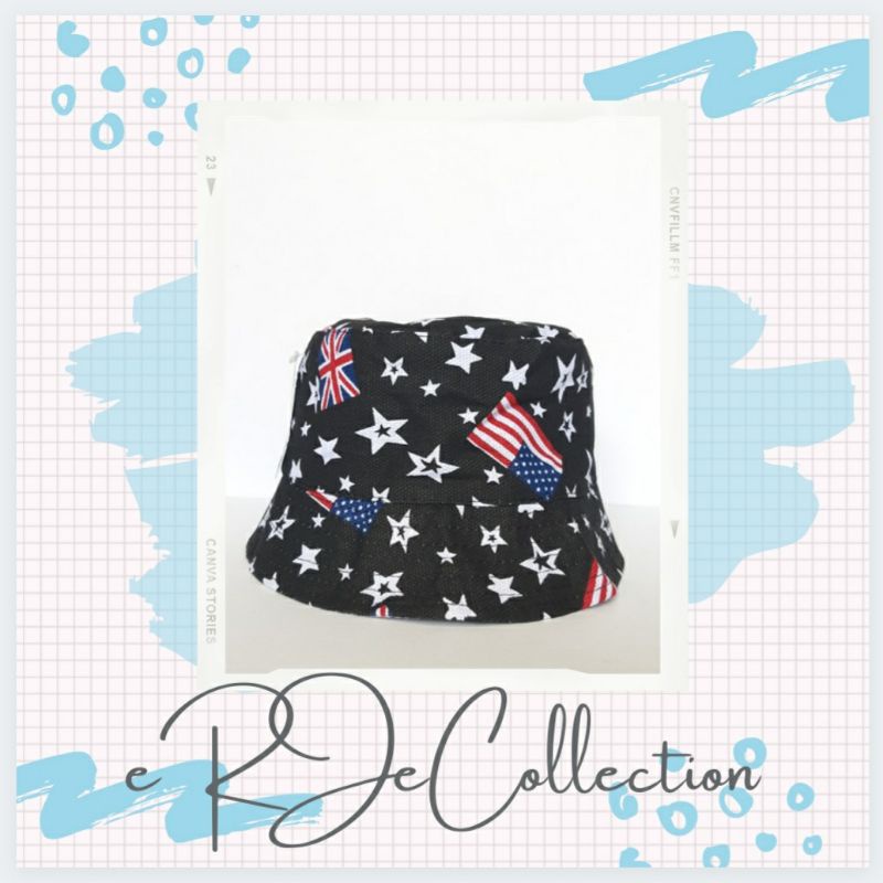 Topi Anak Model Bucket Hat Design Kucing / Amerika / Pohon Cemara / Topi Anak / Bucket Anak-Amerika