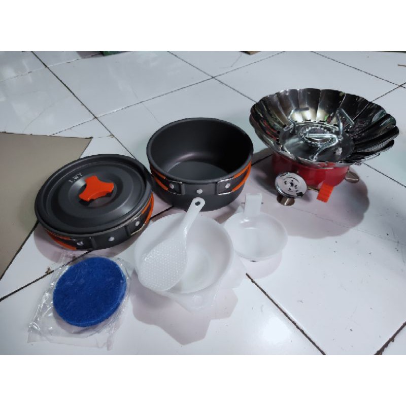 Paket Hemat Alat Masak Panci &amp; Kompor Mawar Kemping Gunung. Camping Stove &amp; Cooking Set Outdoor