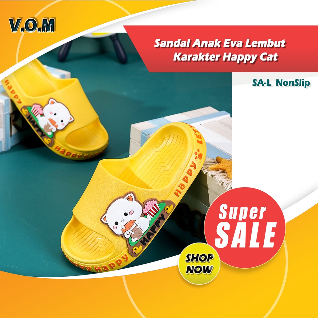 SA-L Sendal / Sandal Anak Eva Lembut Karakter Happy Cat Non Slip 0821