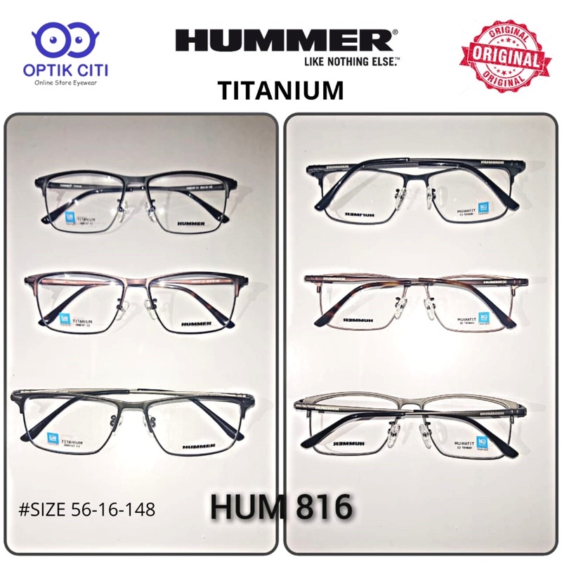 FRAME KACAMATA PRIA KOTAK ORIGINAL HUMMER HM816 TITANIUM SPORTY RINGAN