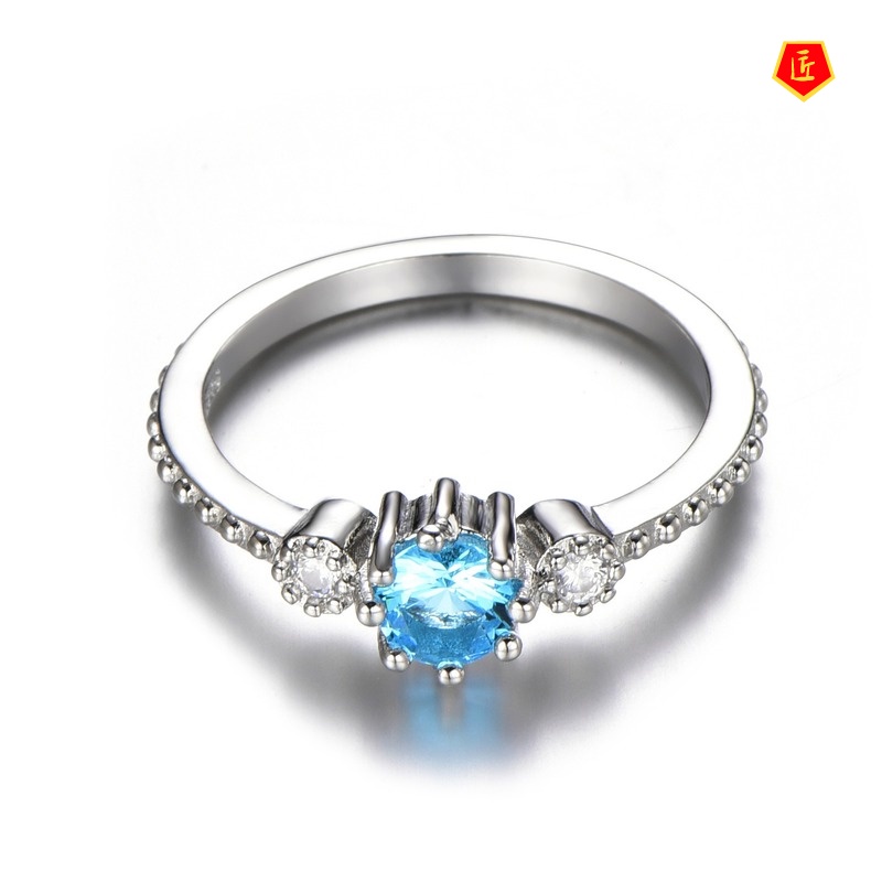 [Ready Stock]Simple Personality 925 Silver Sea Blue Diamond Ring