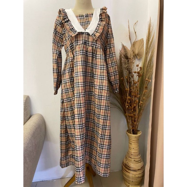 MIDI Dress bahan Katun, MIDI Kotak kotak ORI Raja Fashion