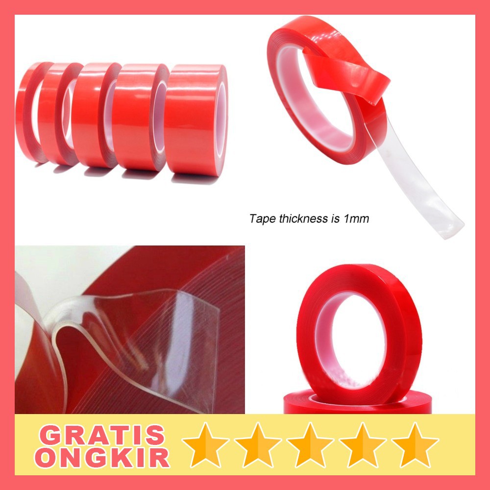 

SZBFT Perekat Double Tape Acrylic Adhesive Transparent No Trace Sticker 25mm x 3m - J4702 - Red