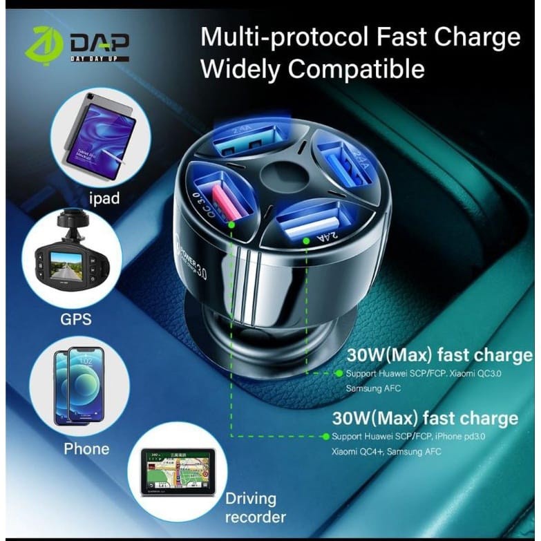 Charger Mobil 4 Port Usb DAP D-CC3 Car Charger Fast Charging 3.0