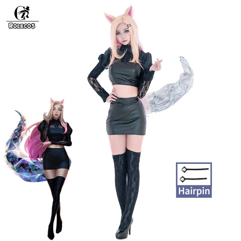 ROLECOS Game LOL KDA Ahri Cosplay Costume LOL KDA The Baddest Ahri Cosplay Sexy Women Black Uniform
