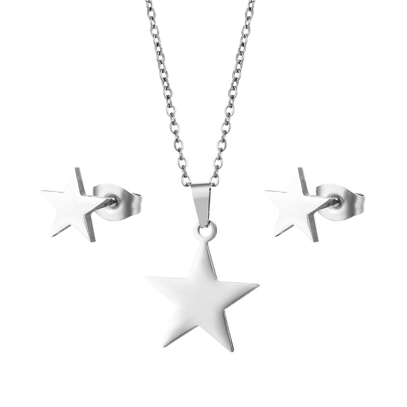 Set Kalung Dan Anting Bentuk Bintang Bahan stainless steel Gaya Eropa Dan Amerika