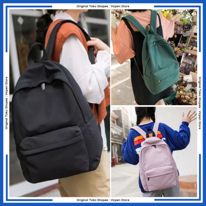 Tas Punggung Backpack Ransel Kanvas Polos Fashion Sekolah