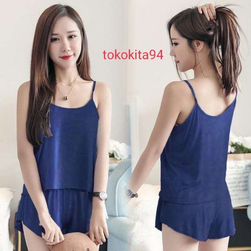 Piyama Tanpa Lengan 1Set Import - Piyama Wanita Import Polos Setelan - Setelan Baju Tidur Import 1Set