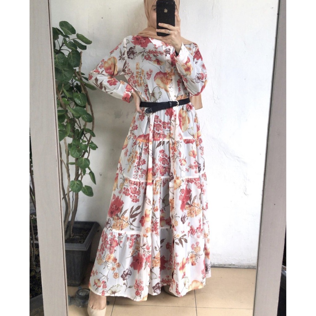 Long Outer Long Dress Gamis Zara Bunga Flower by DAZPROJECT