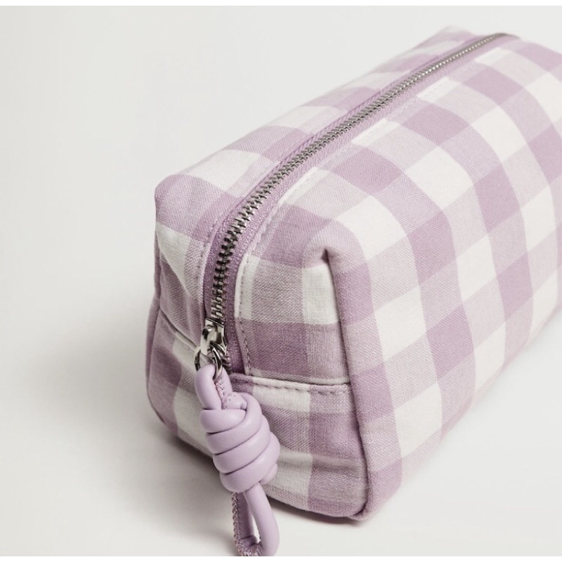 MANGO Check fabric cosmetics bag - lilac
