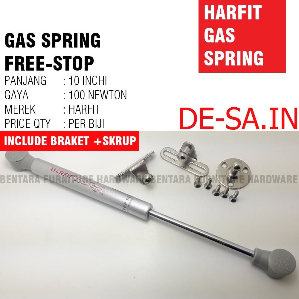 Harfit 10 Inchi x 100 Newton Gas Spring Hidrolik Free Stop - Upward Hidrolik Pintu Kabinet Jok Motor