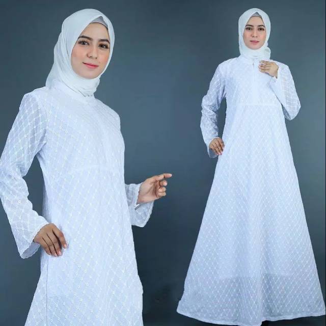 Gamis Putih / Gamis Putih Cantik / Gamis Putih Polos Bahan Katun