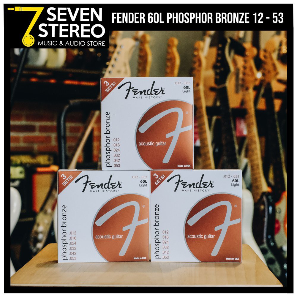 Fender 60L Phosohor Bronze Acoustic Guitar Strings 12-53 Pack of 3