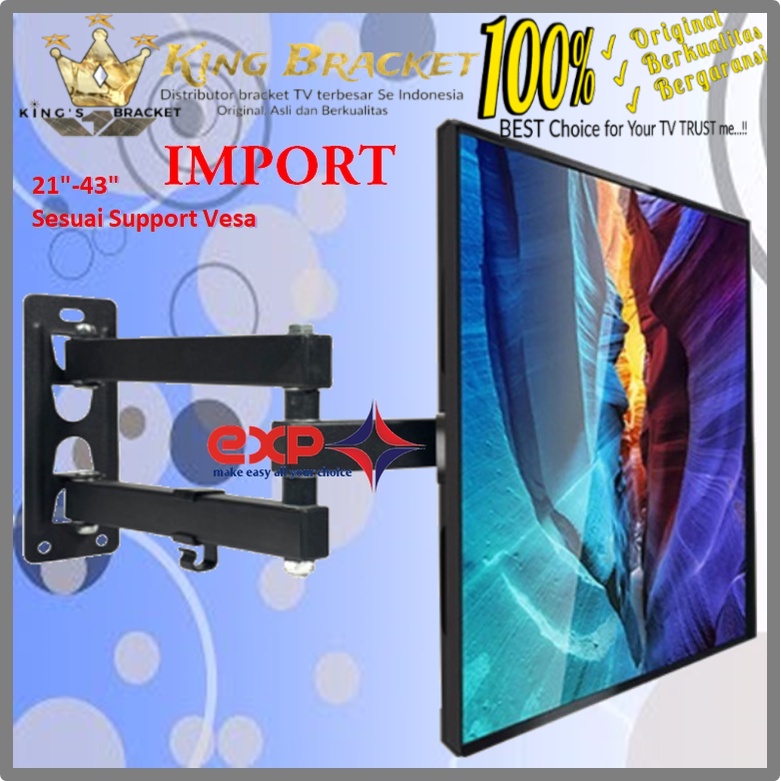 Bracket TV AQUA 14 s/d 43 inch 6 ARAH FULL BESI SUPER KOKOH GARANSI 100% ORI