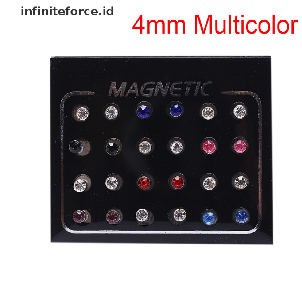 (Infiniteforce.Id) 24pcs / Set Anting Klip On Magnetik Tanpa Tindik Hias Berlian Imitasi Untuk Wanita