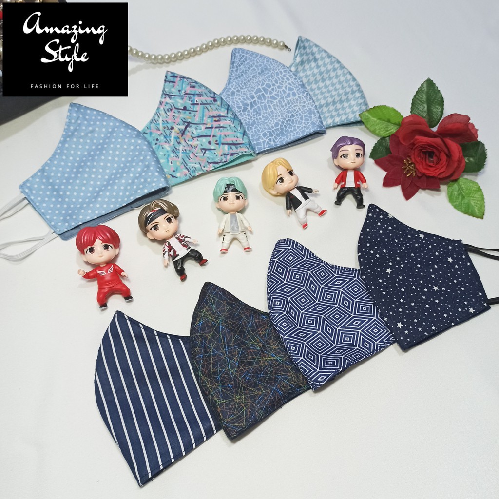 [Blue Series] Masker Kain Katun Premium Earloop 3 Lapis Model Duckbill Hijab Friendly