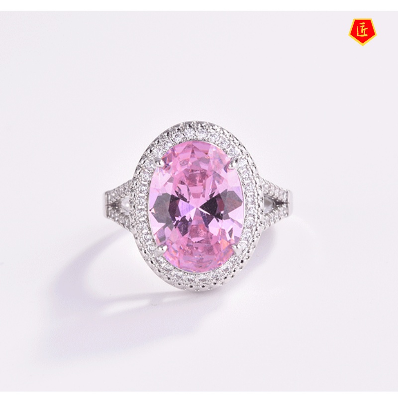 [Ready Stock]Pink Colorful Crystals Micro Rhinestone Ring Elegant Sweet and Simple