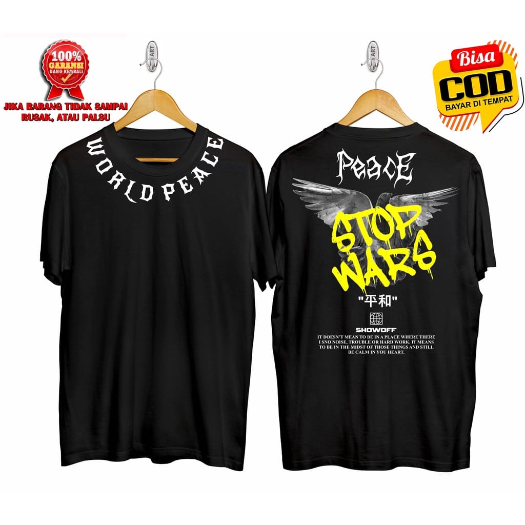 Kaos Tshirt Pria Stop Wars Hitam Distro Lengan Pendek Motif Sablon Bergambar Keren Baju Kaos Viral Baju kaos anime