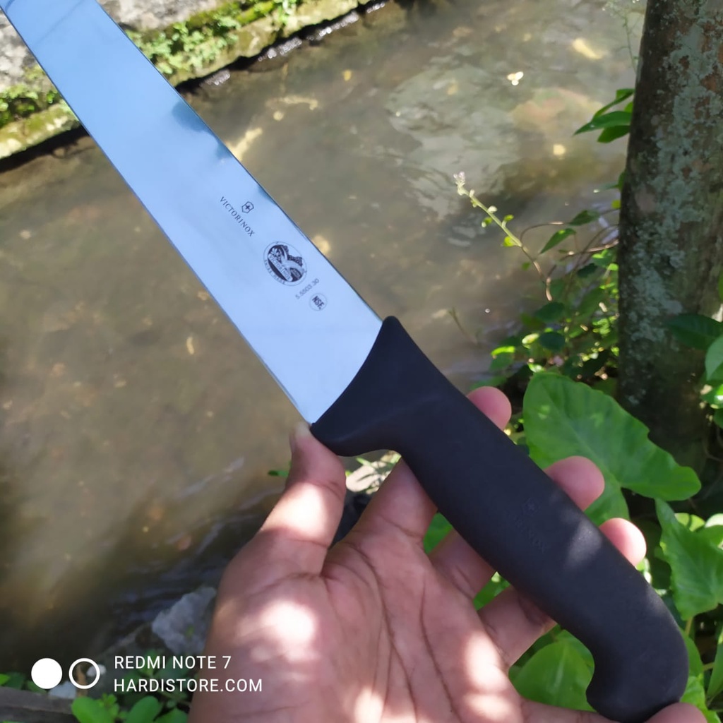 ID PISAU SEMBELIH LURUS 30 CM VICTORINOX BUTCHER KNIFE STRAIGHT 5.5503.30 BLACK FIBROX ORIGINAL
