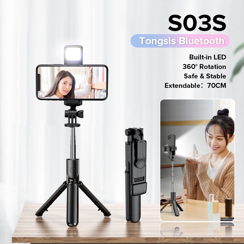 Tripod Tongsis Bluetooth Magic S03-S Led 4 IN 1 + Tripod Selfie Stick AH035 - XOBOX