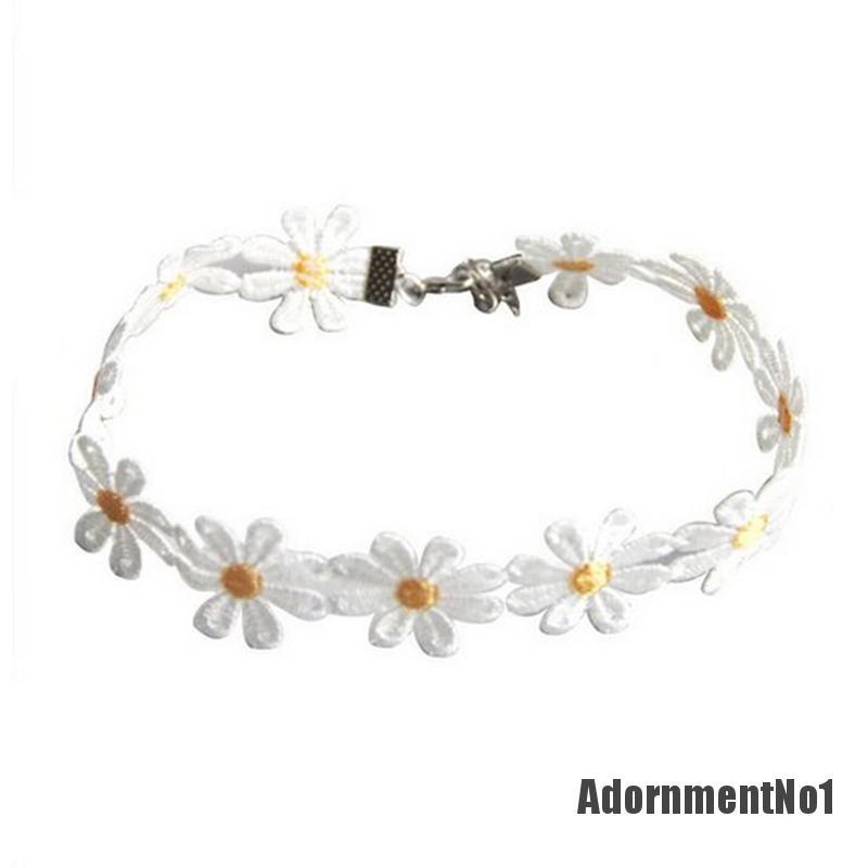 (Adornmentno1) Kalung Choker Lace Bunga Daisy Warna Kuning / Putih Gaya Boho Untuk Wanita