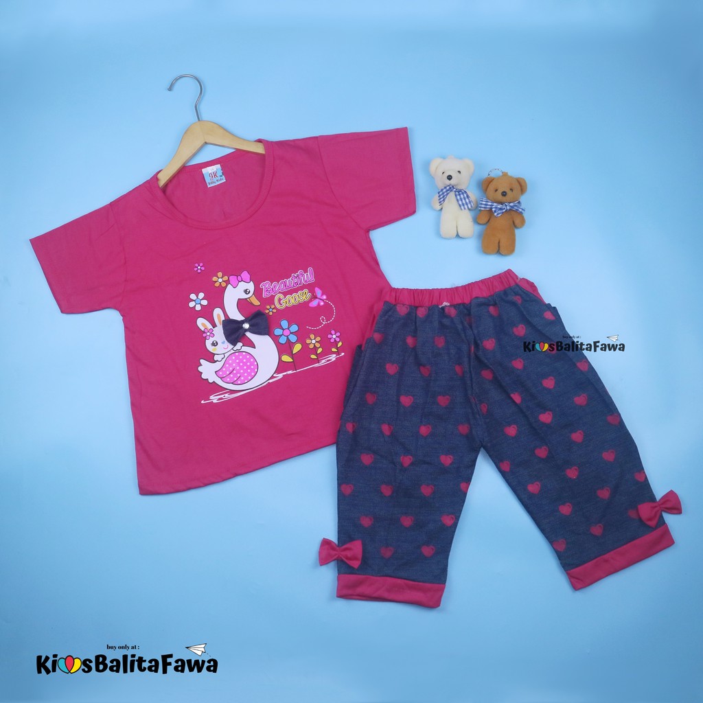 Setelan Lisa Uk 7-8 Tahun / Set Pakaian Baju Anak Perempuan Celana Jogger Kaos Lengan Pendek Cewek