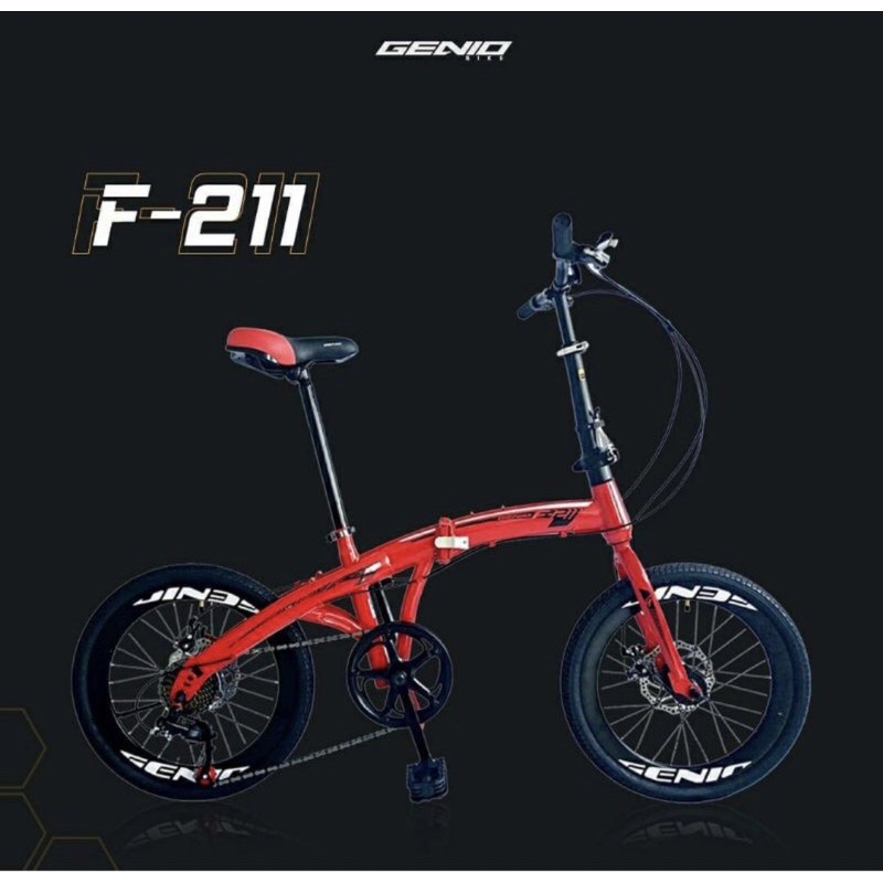 Sepeda Lipat Genio F211 by United Double Cakram Velg Besar 7 Speed Size 20Inch Garansi SNI-Red