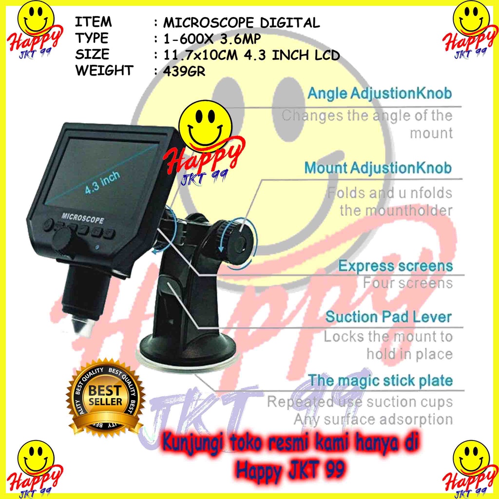 [ HAPPY JKT 99 ] MICROSCOPE DIGITAL LCD 1-600X 1 600X MICROSCOPE DIGITAL USB 10MP DIGITAL MIKROSKOP DENGAN MONITOR HD STAND