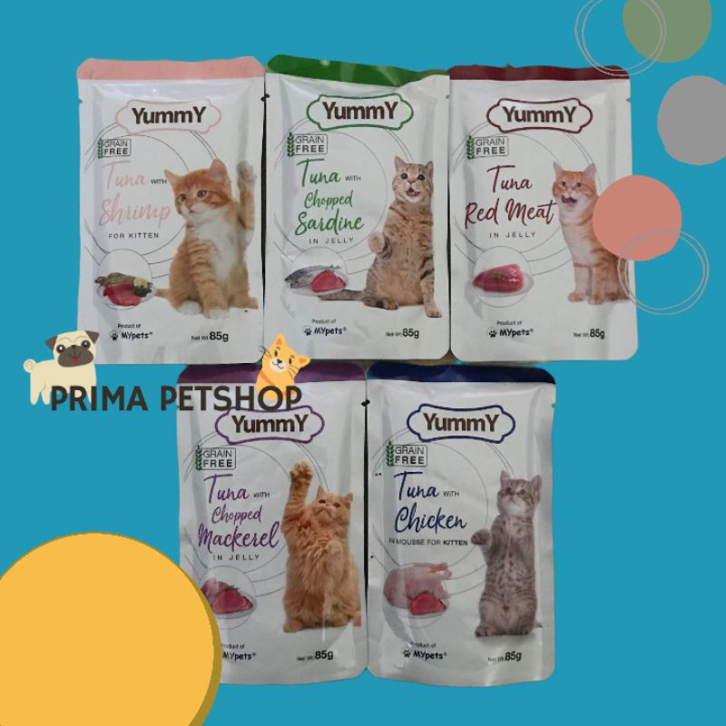 YUMMY POUCH CAT FOOD KITTEN AND ADULT / MAKANAN KUCING 85gr