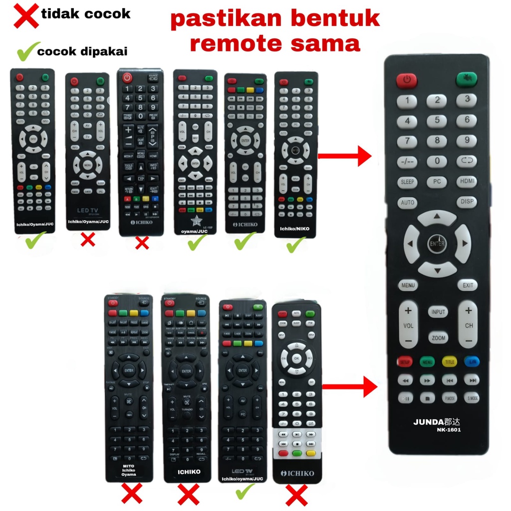 REMOTE LED TV CINA REMOTE TV LED NIKO JUNDA NK-1601 SEPERTI ORIGINAL