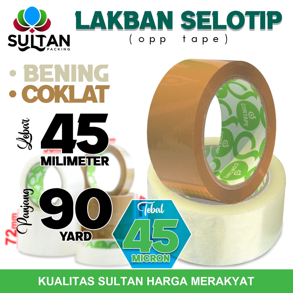 

Lakban Isolasi Selotip 45mm x 90yard OPP Tape Cortape Plakban PackingTERMURAH / SATUAN