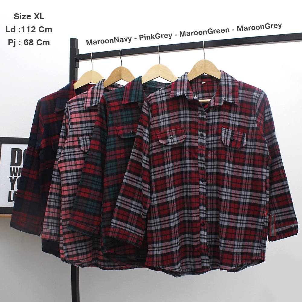 𝑱𝒂𝒌𝒂𝒓𝒕𝒂𝑭𝒂𝒔𝒉𝒊𝒐𝒏 kemeja flanel cewek XL basic kotak lengan panjang big size tartan shirt top