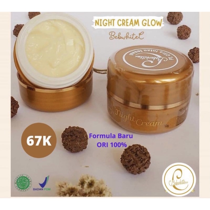 ECER FORMULA BARU NIGHT CREAM GLOW BPOM ACNE BPOM  BEBWHITE C BBC ORIGINAL KRIM MALAM 100%